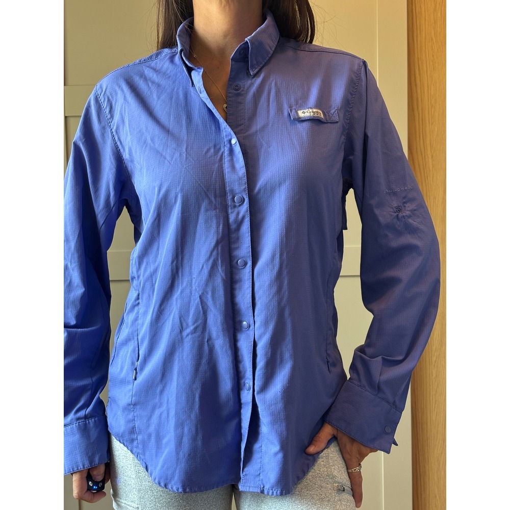 Columbia PFG Womens Long Sleeve Fishing Shirt Blue Purple Omni-Shade Small